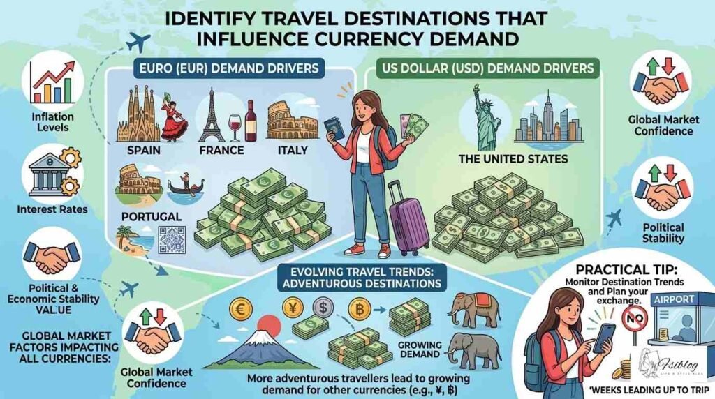 Identify Travel Destinations That Influence Currency Demand