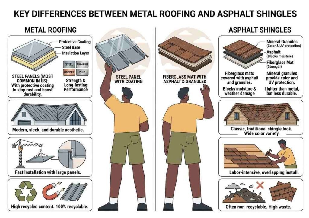 Key Differences Between Metal Roofing and Asphalt Shingles