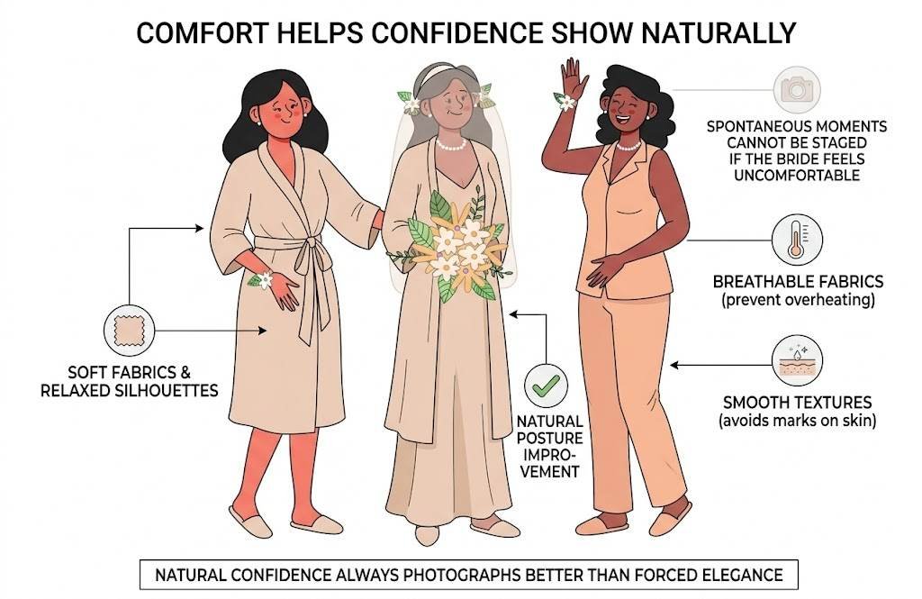 A Bride’s Guide to Feeling Comfortable and Photogenic Before the Ceremony 1 Comfort Helps Confidence Show Naturally