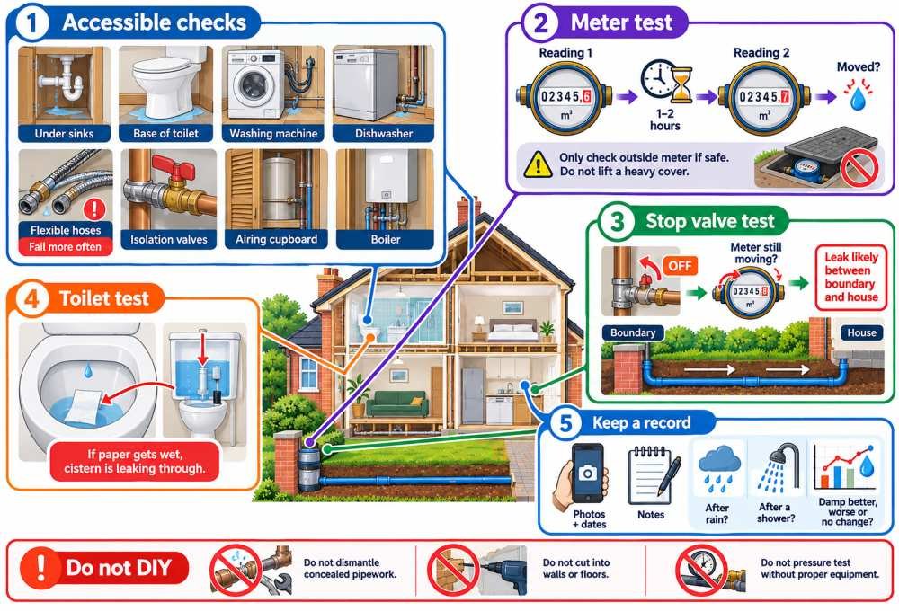 Hidden Water Leaks At Home: The Signs, The Causes And How They Are Found Without Wrecking Your Walls 2 Checks You Can Safely Do Yourself