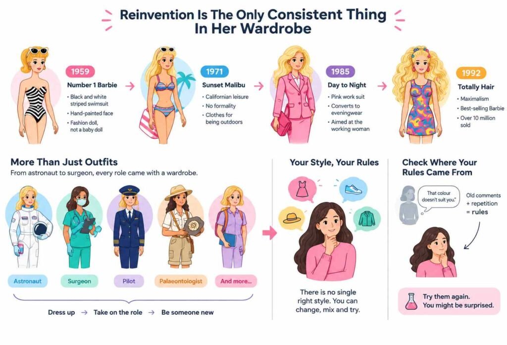 Barbiecore Beyond Pink: What Barbie Teaches Us About Dressing for Fun 1 Reinvention Is The Only Consistent Thing In Her Wardrobe